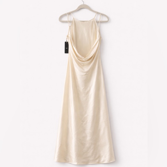 Aritzia TEN Silk Speakeasy Dress Ivory Open Back Maxi - Picture 2 of 6